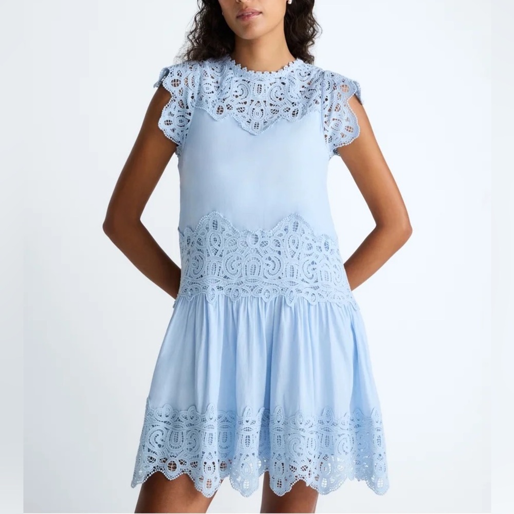 Light Blue Lace Trim Mini Dress